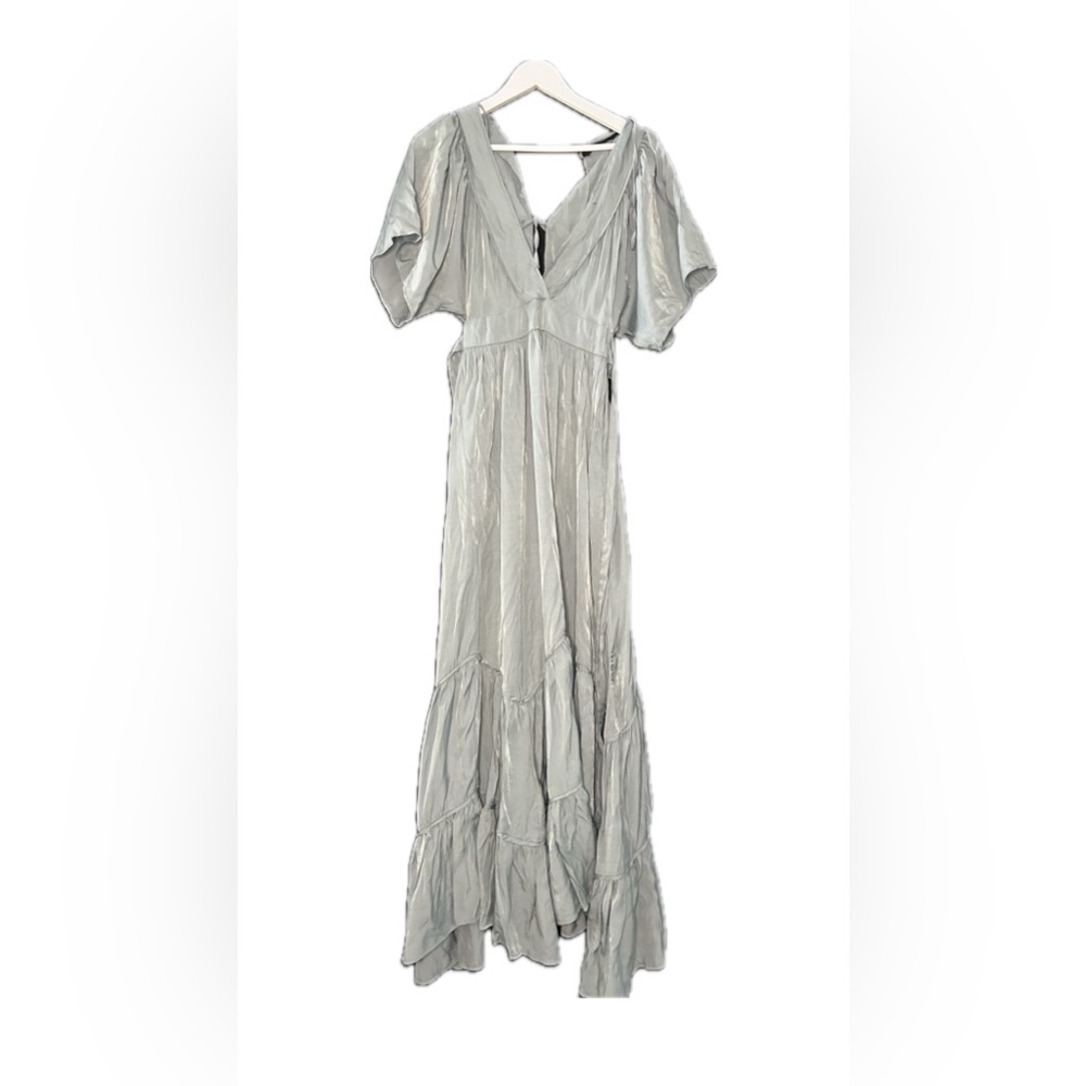 Metallic Light Blue Dress, Flowy, Wedding Guest Dress, Storia Size S/M